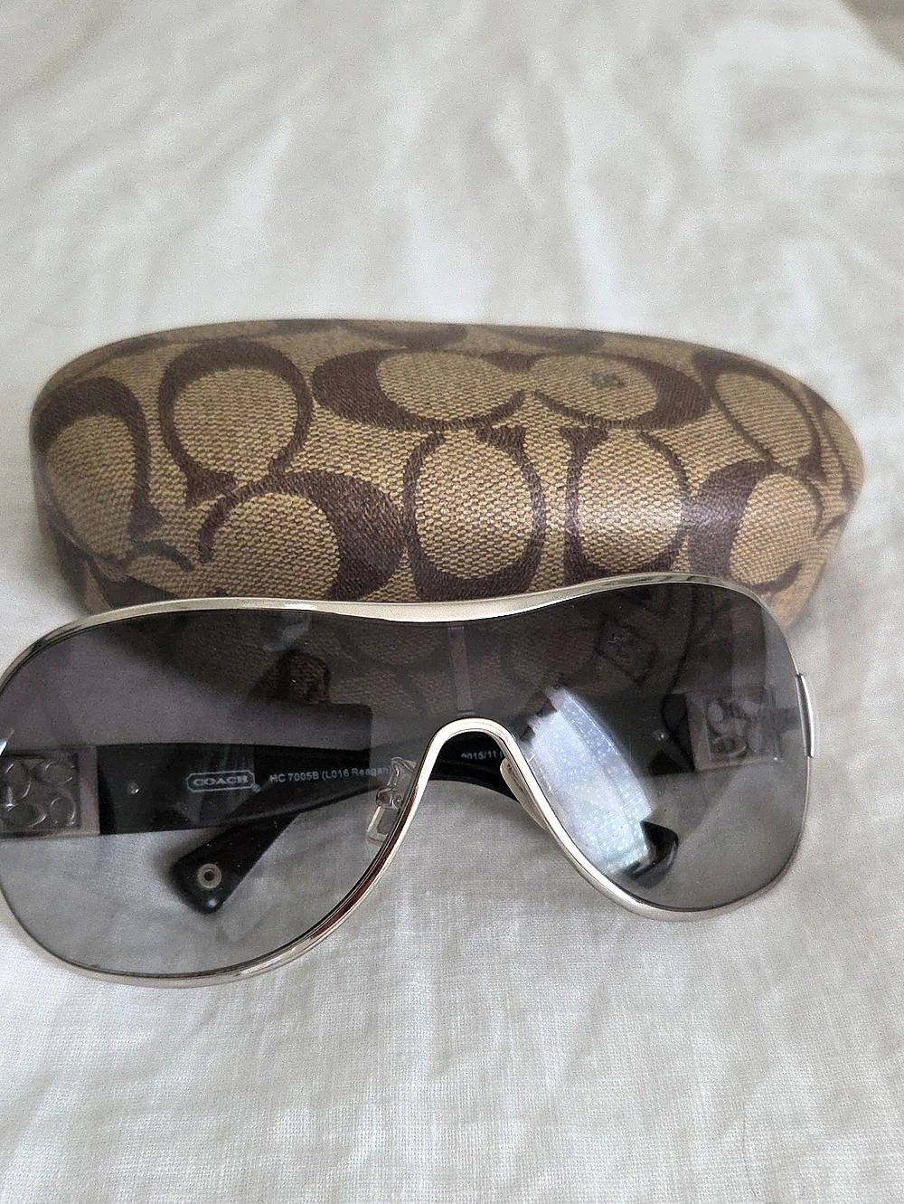 Coach Shield Sunglasses Silver & Black HC 7005B